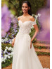 Cold Shoulder Ivory Lace Satin Wedding Dress With Detachable Train